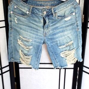 American Eagle Outfitters Women's Ripped Jean Shorts - Light Blue